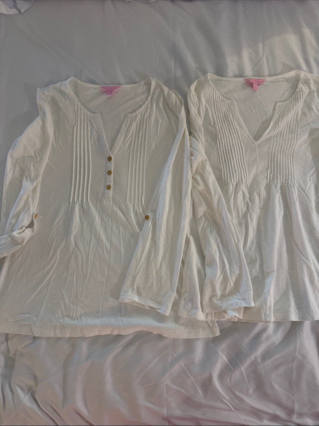 Set Of Two Lilly Pulitzer Tops White Pintuck Henley Blouses Ecu